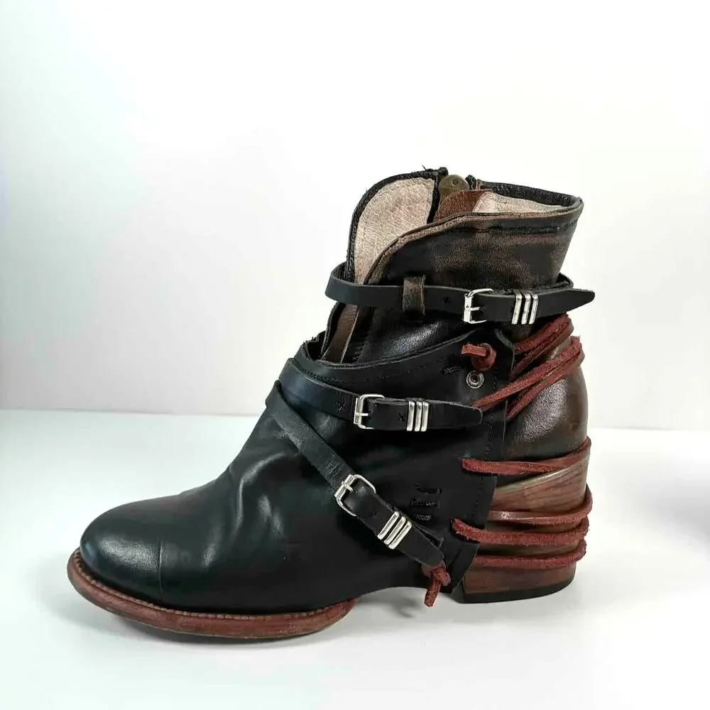 Freebird by Steven Crue Black Leather Backlace Bootie - Size 10